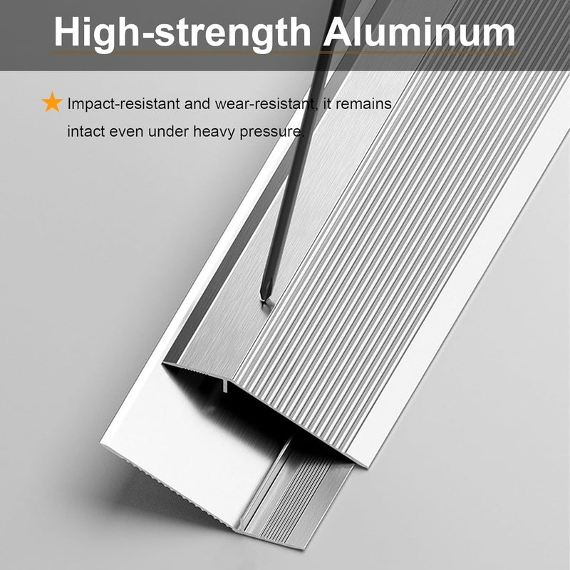 KTINITK 36” Aluminum Floor Transition Threshold Strip, Bridge The Height Gap Between 0.7 to 1.6 inches for Doorway Ramp Tiles Laminate Planks (Gray, 35.4“x4”) - Image 4